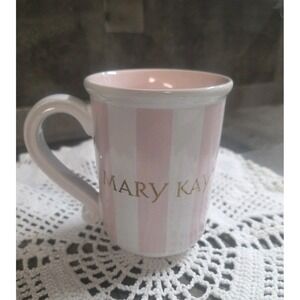 Vintage MARY KAY Pink/White Stripe Coffee Cup Mug